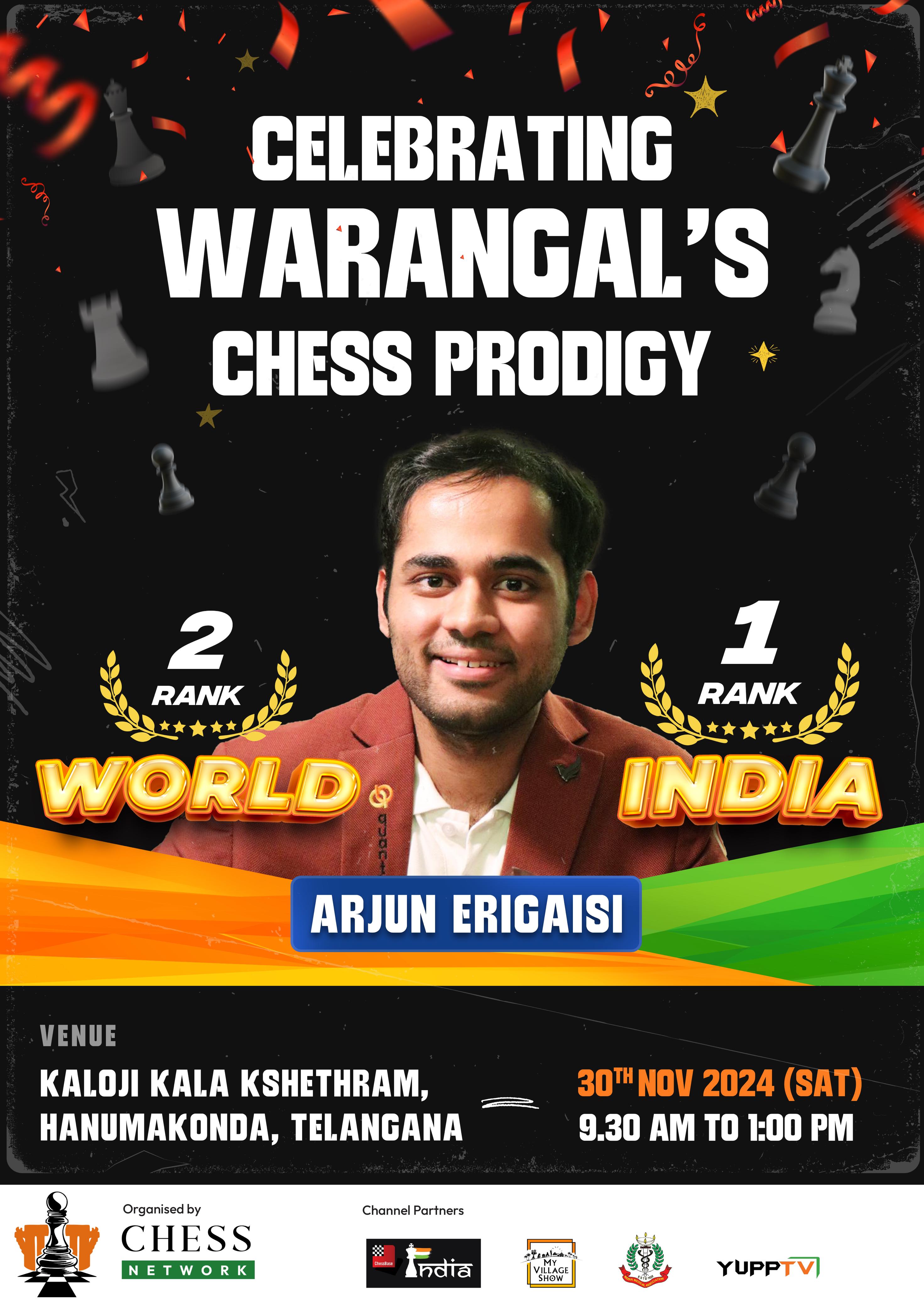 Arjun Erigaisi Chess Celebration Event in Telangana - Chess prodigy recognition ceremony
